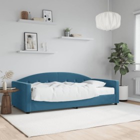 Sofá cama con colchón terciopelo azul 90x200 cm