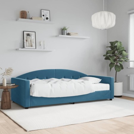 Sofá cama con colchón terciopelo azul 90x200 cm