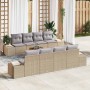 Conjunto de sofá de jardín con cojín 9 pcs Beige Poliratán