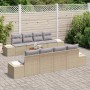 Conjunto de sofá de jardín con cojín 9 pcs Beige Poliratán