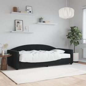 Sofá cama con colchón terciopelo negro 90x190 cm