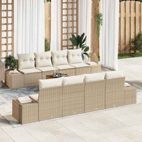 Conjunto de sofá de jardín con cojín 9 pcs Beige Poliratán