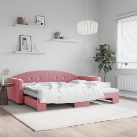 Sofá cama nido terciopelo rosa 90x200 cm Sofá cama nido terciopelo rosa 90x200 cm