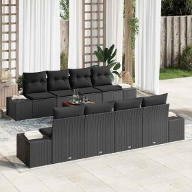 Conjunto de sofá de jardín con cojín 9 pcs Negro Poliratán