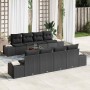Conjunto de sofá de jardín con cojín 9 pcs Negro Poliratán
