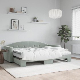 Sofá cama nido con colchón terciopelo gris claro 80x200 cm Sofá cama nido con colchón terciopelo gris claro 80x200 cm