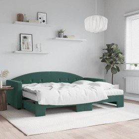 Sofá cama nido con colchón terciopelo verde oscuro 80x200 cm en Camas y somieres | Comprar online en Foro24