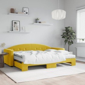 Sofá cama nido con cajones terciopelo amarillo 80x200 cm Sofá cama nido con cajones terciopelo amarillo 80x200 cm