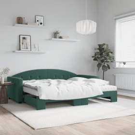 Sofá cama nido con colchón terciopelo verde oscuro 90x200 cm Sofá cama nido con colchón terciopelo verde oscuro 90x200 cm