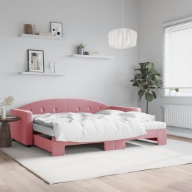 Sofá cama nido con colchón terciopelo rosa 90x200 cm