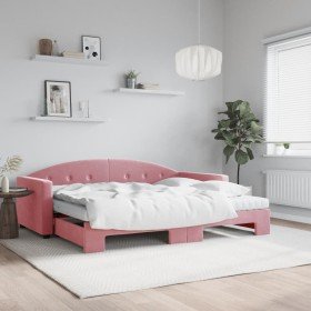 Sofá cama nido con colchón terciopelo rosa 90x200 cm Sofá cama nido con colchón terciopelo rosa 90x200 cm