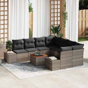 Conjunto de sofá de jardín con cojín 9 pcs Gris Poliratán