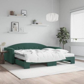 Sofá cama nido con colchón terciopelo verde oscuro 100x200 cm Sofá cama nido con colchón terciopelo verde oscuro 100x200 cm