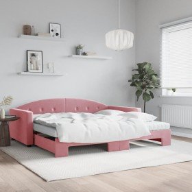 Sofá cama nido con colchón terciopelo rosa 100x200 cm Sofá cama nido con colchón terciopelo rosa 100x200 cm