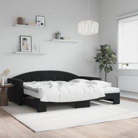 Sofá cama nido con colchón terciopelo negro 90x190 cm Sofá cama nido con colchón terciopelo negro 90x190 cm