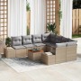 Conjunto de sofá de jardín con cojín 9 pcs Beige Poliratán