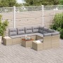 Conjunto de sofá de jardín con cojín 9 pcs Beige Poliratán