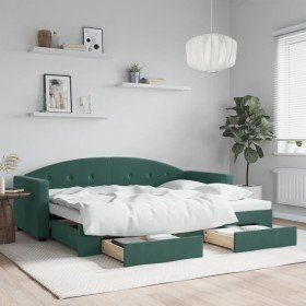 Sofá cama nido con cajones terciopelo verde oscuro 80x200 cm Sofá cama nido con cajones terciopelo verde oscuro 80x200 cm