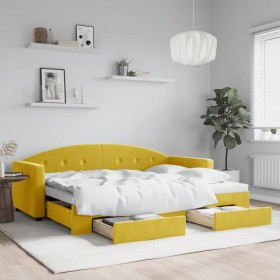 Sofá cama nido con cajones terciopelo amarillo 80x200 cm