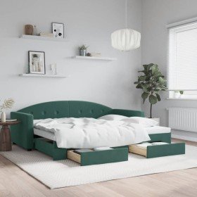 Sofá cama nido con cajones terciopelo verde oscuro 90x200 cm Sofá cama nido con cajones terciopelo verde oscuro 90x200 cm