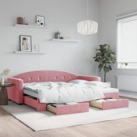Sofá cama nido con cajones terciopelo rosa 90x200 cm Sofá cama nido con cajones terciopelo rosa 90x200 cm