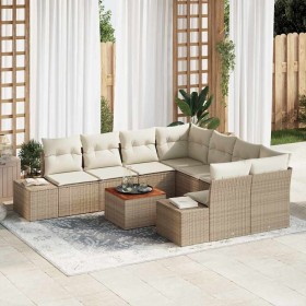 Conjunto de sofá de jardín con cojín 9 pcs Beige Poliratán