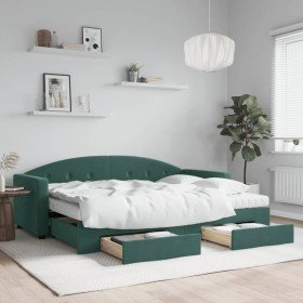 Sofá cama nido con cajones terciopelo verde oscuro 80x200 cm Sofá cama nido con cajones terciopelo verde oscuro 80x200 cm