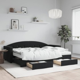 Sofá cama nido con cajones terciopelo negro 80x200 cm
