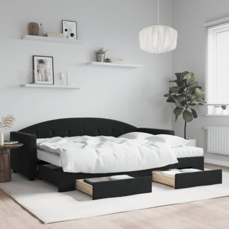 Sofá cama nido con cajones terciopelo negro 80x200 cm