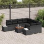 Conjunto de sofá de jardín con cojín 9 pcs Negro Poliratán