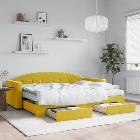Sofá cama nido con cajones terciopelo amarillo 80x200 cm Sofá cama nido con cajones terciopelo amarillo 80x200 cm