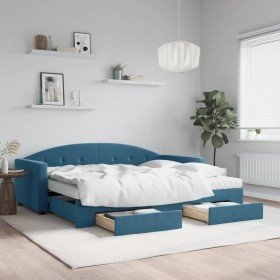Sofá cama nido con cajones terciopelo azul 90x200 cm en Camas y somieres | Comprar online en Foro24