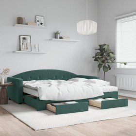 Sofá cama nido con cajones terciopelo verde oscuro 90x200 cm Sofá cama nido con cajones terciopelo verde oscuro 90x200 cm