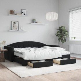 Sofá cama nido con cajones terciopelo negro 90x200 cm en Camas y somieres | Comprar online en Foro24