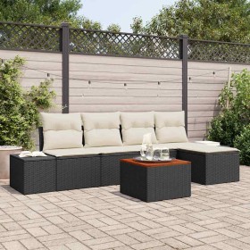 Conjunto de sofá de jardín con cojín 6 pcs Negro Poliratán