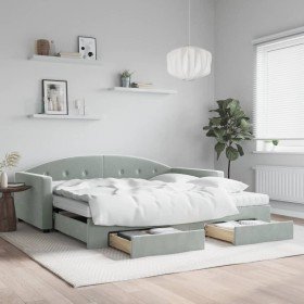 Sofá cama nido con cajones terciopelo gris claro 100x200 cm en Camas y somieres | Comprar online en Foro24