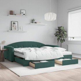 Sofá cama nido con cajones terciopelo verde oscuro 100x200 cm en Camas y somieres | Comprar online en Foro24