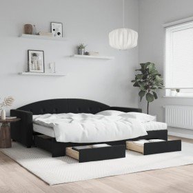 Sofá cama nido con cajones terciopelo negro 90x190 cm Sofá cama nido con cajones terciopelo negro 90x190 cm
