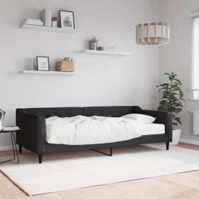 Sofá cama con colchón tela negro 90x200 cm