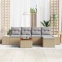 Conjunto de sofá de jardín con cojín 6 pcs Beige Poliratán