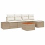 Conjunto de sofá de jardín con cojín 6 pcs Beige Poliratán