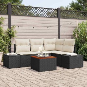 Conjunto de sofá de jardín con cojín 5 pcs Negro Poliratán