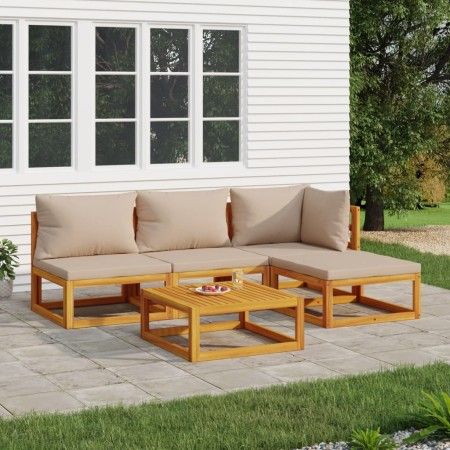 Gartenmöbel-Set 5-teilig aus Massivholz und taupegrauen Kissen von vidaXL, Gartensets - Ref: Foro24-3155247, Preis: 506,78 €,...