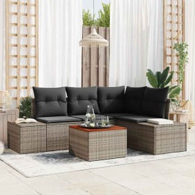 Conjunto de sofá de jardín con cojín 5 pcs Gris Poliratán