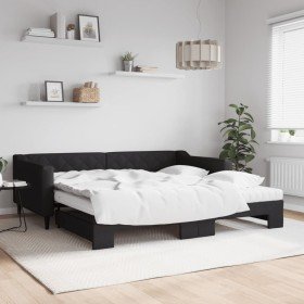 Sofá cama nido con colchón tela negro 100x200 cm en Camas y somieres | Comprar online en Foro24