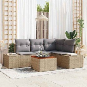 Conjunto de sofá de jardín con cojín 5 pcs Beige Poliratán