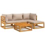 Set muebles de jardín 5 pzas madera maciza y cojines gris taupé
