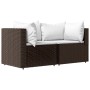 Set muebles de jardín 3 piezas y cojines ratán sintético marrón