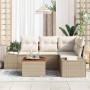 Conjunto de sofá de jardín con cojín 5 pcs Beige Poliratán