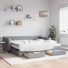 Sofá cama nido con cajones tela gris claro 90x200 cm